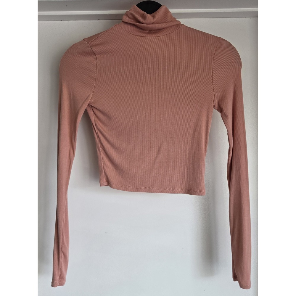 Sunday Best Turtleneck Crop Top XS Pink Ribbed Long Sleeve Blouse Shirt Pullover
